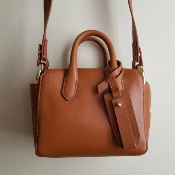 J.Crew - Harper Mini Satchel in Italian Leather |  Burnished Pecan Brown - Picture 3 of 14